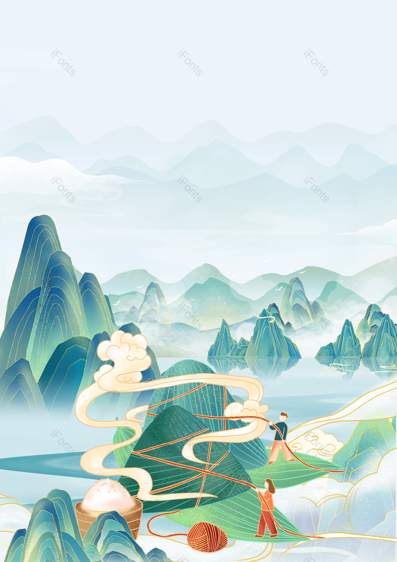 时尚国潮中国风山水端午节日海报背景,插画/手绘图,插画/手绘图库,插画/手绘图下载,插画/手绘